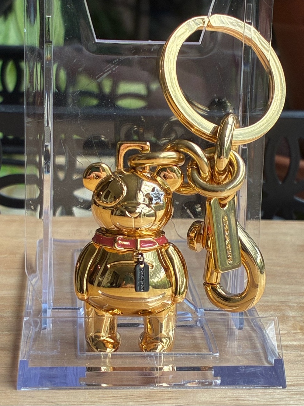 Coach Gold Metallic 3D Bear Bag Charm Key Fob Swarovski Eyepatch C7099